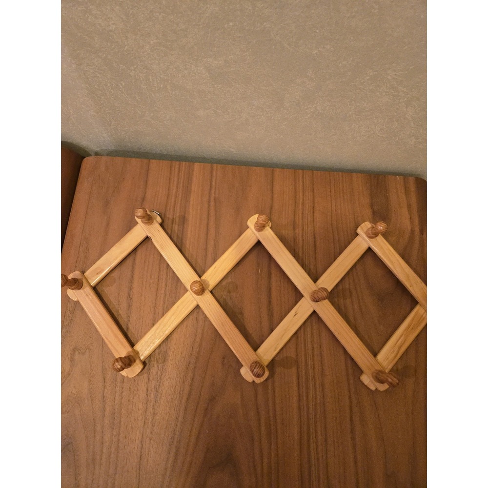 Wood Wall Expandable Coat Rack 10 Peg Accordion Folding Hat Hook